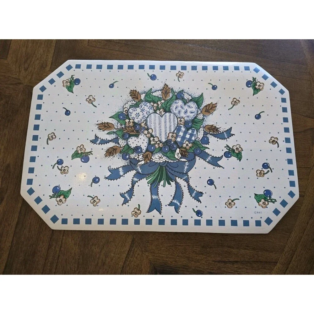 HTF Vintage B&D Blueberry Hearts Vinyl Placemats Set 4 Tabletops Unlimited 90's